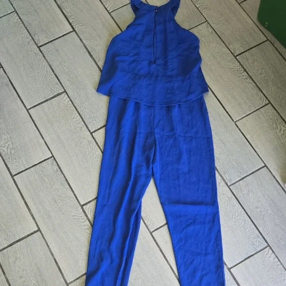 Trina Turk Royal‎ Blue Sleeveless Mock Neck Wide Leg Jumpsuit Size 6